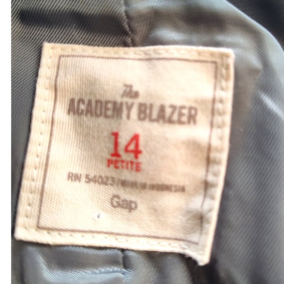 Gap the academy blazer dark heather gray navy trim crest button pink details - Picture 3 of 11